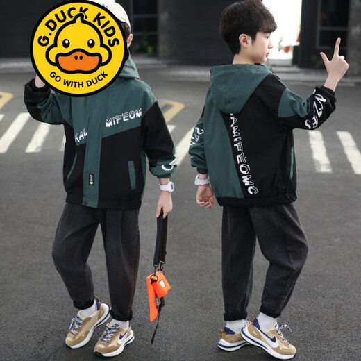 G.DUCKKIDS品牌童装男童秋装8新款外套中大童9春秋季10男孩帅气风衣13岁儿童 6627 加绒加厚冬装外套 黑色 120