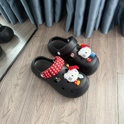 Hellokitty Croc Shoes Women's 2025 New Outerwear Sandals and Slippers Baotou EVA Shoes Anti-Slip Beach Pink-Including kt Shoe Flowers Upgraded* Non-Slip Soles 36-37