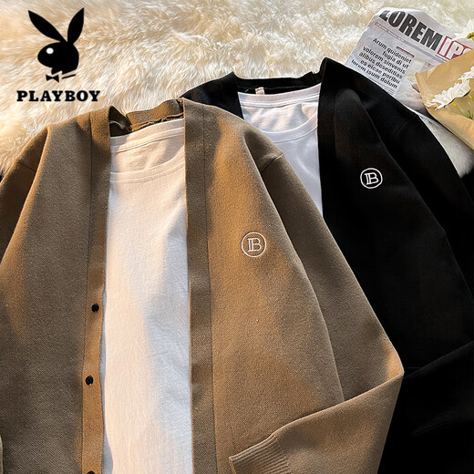 花花公子（PLAYBOY）春秋ins针织衫外套男女潮牌法式复古港风休闲百搭开衫毛衣上衣服 棕色 S