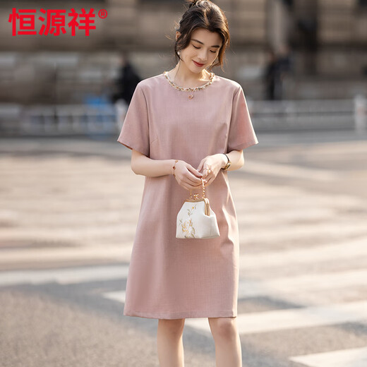 恒源祥轻奢真丝连衣裙女2025新款夏季妈妈小个子桑蚕丝裙子 紫色【高品质】 M (建议90-100斤)