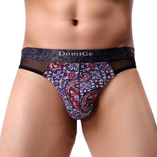 Dumi Herren sexy hochquadratische Unterwäsche Atmungsabstimmung Ice Seide Low-thonist Tanga Modal Transparent Printed Shorts 5463 Blue Bottom Print Viskose m