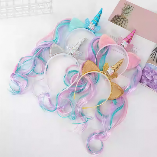 Jieyi Unicorn Headband Wig Halloween Party Performance Props Children's Cute Cartoon Fish Tail Sequined Shell Headdress One Pack Unicorn Gold Headband