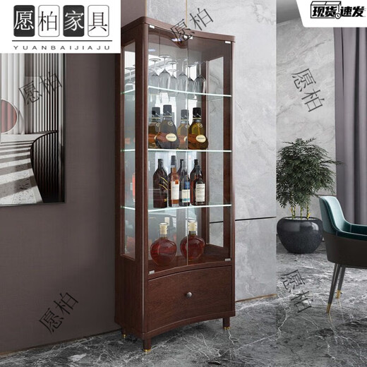 
Yuanbai new wine cabinet household living room double-open door with lock against wall TV side glass display cabinet decoration cabinet multi-function 683# dark walnut color 97 double door delivery package installation