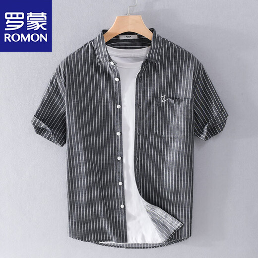 
Lomon men's striped shirt short sleeve loose summer thin Japanese casual versatile shirt summer clothes 9740 white M