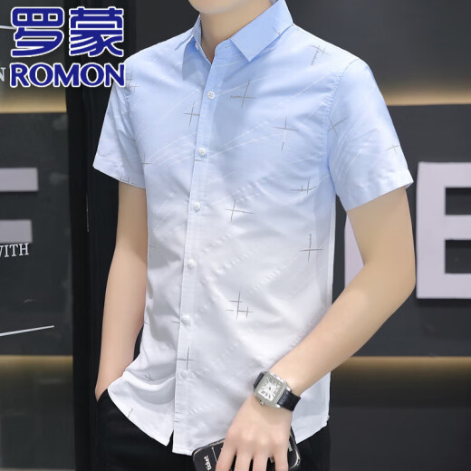 
ROMON high-end ice silk cool short-sleeved shirt for men 2025 summer casual half-sleeved square collar free iron shirt for men 844 green L