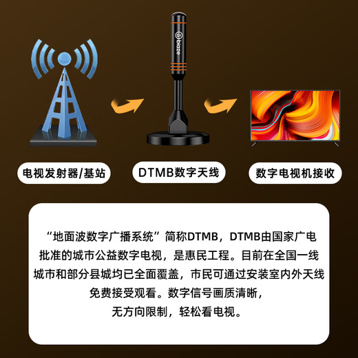 毕亚兹 数字天线高清接收器 dtmb地面波电视机连接室内外防雨水搜频道卫视加强信号双放大器无需网络10米
