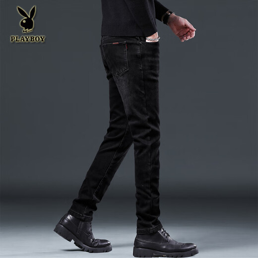 Playboy (PLAYBOY) Summer Men's Stretch Jeans Summer Thin Section 2025 New Pants Men's Casual Slim Foot Pants Light Color Trousers Black 1048 Style 28