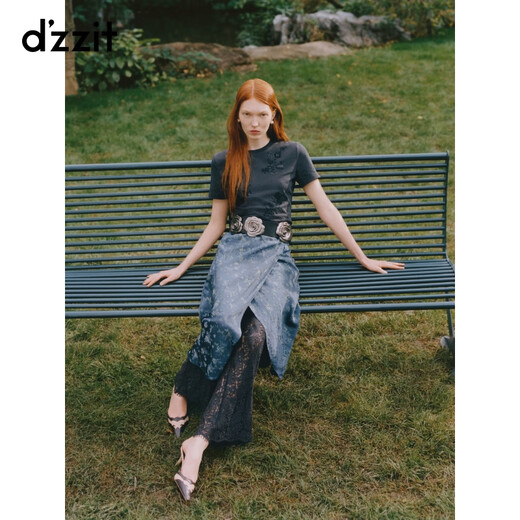 DZZIT地素半身裙2025夏季新款提花围裹式系带A字裙子女3J2S4176S 蓝色 XS