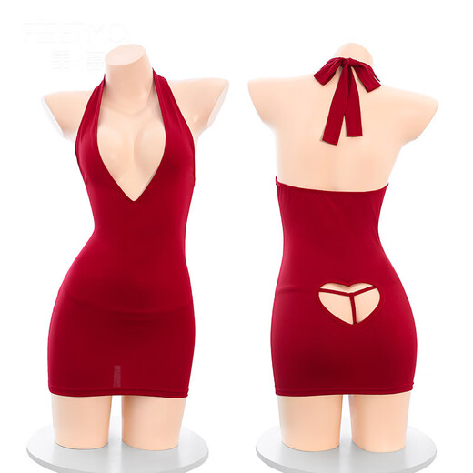 Feimushen V Love Hollowed Groove Halter Cuello Hip-Pack Vestido ZY6195 SEXY ASPERA SEXY PURE SIEMBRE SIEMBLE [VESTO + PANTALES] + CADENA DE LA CINTA DE ORO, ONEA (RECOMENDO 80-125 JIN [Jin iguala 0.5 kg]