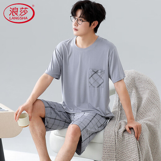 Langsha Herren -Pyjamas Modal Shorts Shorts für Teenager koreanische Stil Einfacher Student Dünn Home Clothing Set 6623 L