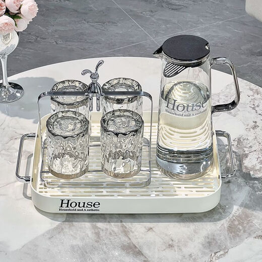 GUIG light luxury cold kettle household water utensil set living room high borosilicate glass cold kettle cup high temperature resistance large capacity light luxury silver-plated water ripple cup - four pieces