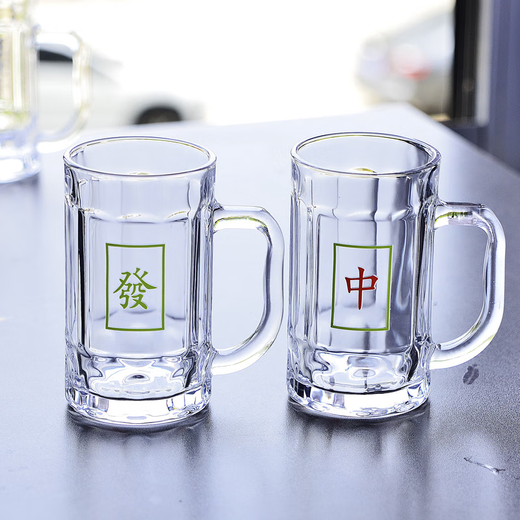 Yonghuan tempered glass cup with handle chess and card room teahouse special mahjong tea cup for home use high temperature resistance and fall resistance beer tempered 380ml tube 15689 total six