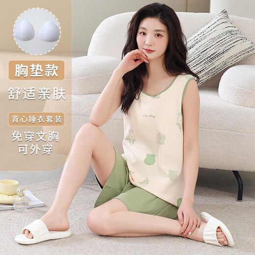El pijama para mujeres en el chaleco de suspensión sin mangas de verano se puede usar en los pantalones cortos exteriores de dibujos animados de dibujos animados de talla grande para el hogar set 9855 chalecos con almohadilla de cofre XL 120-140/Jin [Jin equivale a 0.5 kg]