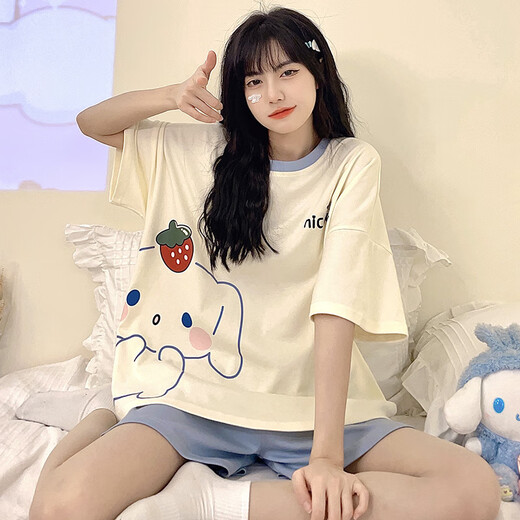 
Xushansi cute pajamas women's summer pullover shorts shorts casual home clothing thin large size suit summer style can be worn outside 679 green dinosaur M Recommended 80-90Jin [Jin equals 0.5 kg]
