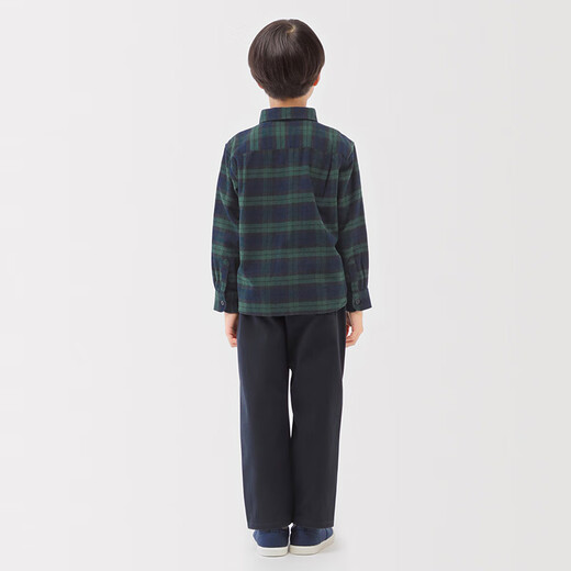 MUJI big children's flannel long-sleeved shirt children's shirt boys and girls children's clothing 25 years winter pure cotton CB1PFA5A dark blue plaid 130/64A