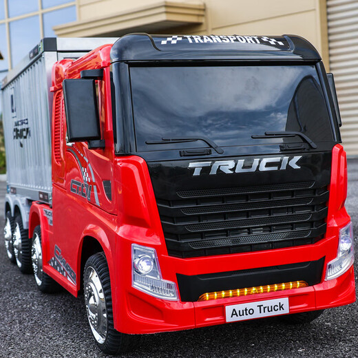 Berry Jiajia heavy truck container truck head children's electric vehicle remote control children's toy car can be used. Black container with cabinet + leather seat + foam wheel