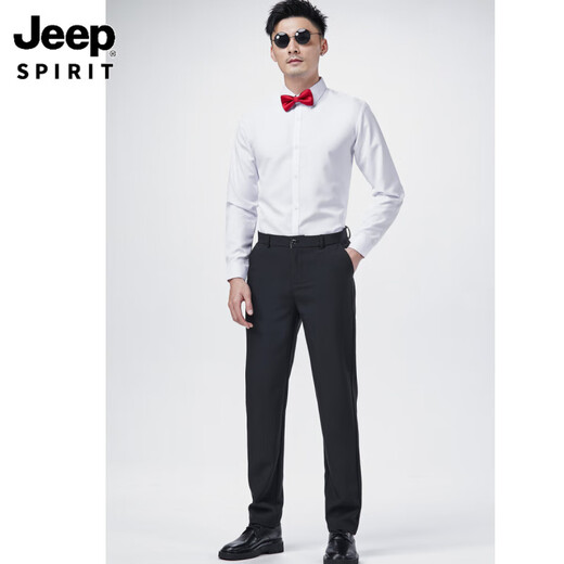 JEEP SPIRIT伴郎服兄弟装婚礼衬衣西装礼服兄弟团衣服男西服结婚春秋季白衬衫 长袖白色衬衫+黑色西裤+黑色领结 3XL /36码