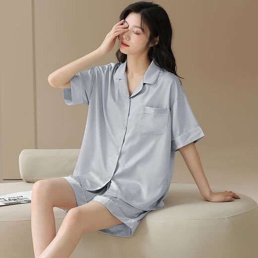 
Yalu Bing Silk Pajamas Women's Summer Cool Modal 2025 New Short Sleeve Cardigan Home Clothing Set Can Be Wear Outside NSN16803 [Cool Snow Silk] Women's M All Size