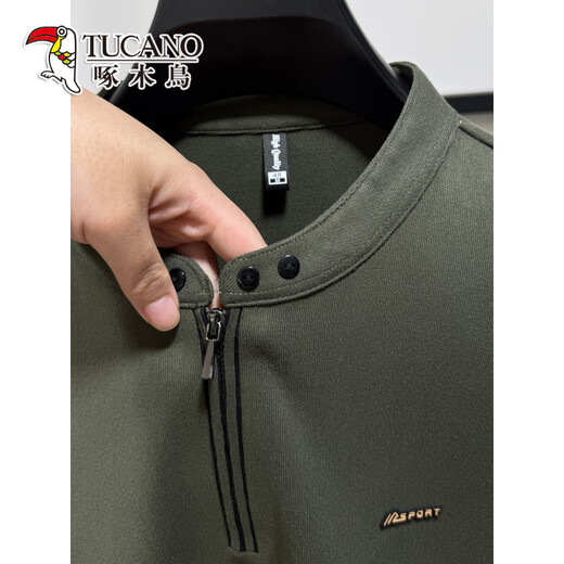 Woodpecker autumn Henry collar sweatshirt men's casual sports half-zip T-shirt long-sleeved bottoming shirt men's outer wear stand-up collar top Army Green 2XL /54