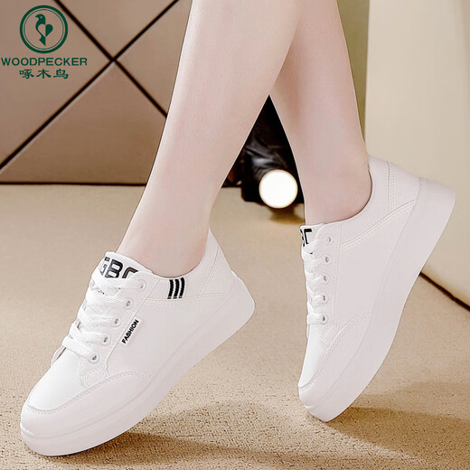 Specht 2025 Sommerweiche Sohle Frauenschuhe Leder Nonrutschschuhe Frauen lässige Schuhe Vielseitige helle Sportschuhe kleine weiße Schuhe W603 Weiß grau 38