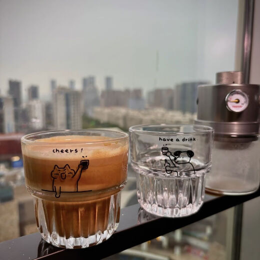 Cartoon high-looking kitten and puppy print stacking cup creative cute glass family juice coffee cup kitten 250ml 1 piece