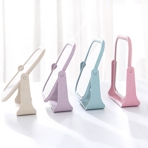 High-quality European desktop makeup mirror, simple high-definition double-sided rotatable makeup mirror, desktop standable small mirror, LED portable light-filling mirror, square off-white