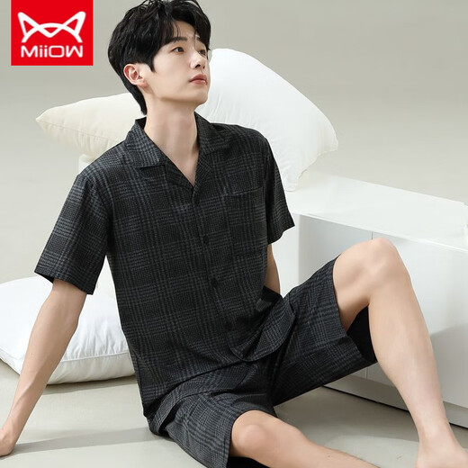 Catman Miiow Pyjamas Herren Sommer kurzärmelige Kurzfilme Sommer-Dünner Herrenstil für Männer können an der Außenseite lose und ungezwungene große Heimkleidung 6630 Männerstil M Standard getragen werden (High 165100 Jin [Jin gleich 0,5 kg]))
