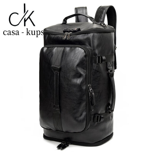 casa-kups小ck真皮男士旅行包牛皮手提包多功能双肩包男斜挎包大容量行李袋 小号黑色[背带皮质可隐藏款]