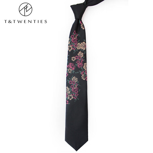 T&Twenties复古真丝男士领带手打老钱风设计感vintage男式黑色桑蚕丝tie商务 真丝领带+领带夹 AS6080-C13