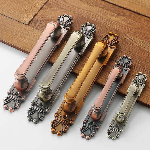 Mi Hong light luxury retro wooden door pull hand Chinese antique bronze and zinc alloy double door sliding door wardrobe 3923-Dahong ancient length 282
