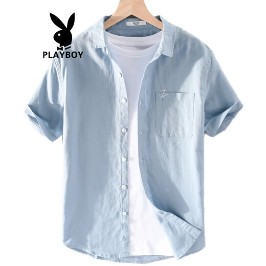 
Playboy (PLAYBOY) men's high-end linen shirt summer trendy brand thin cotton linen top men's casual short-sleeved T-shirt summer clothes yunyi-9711 white 3XL