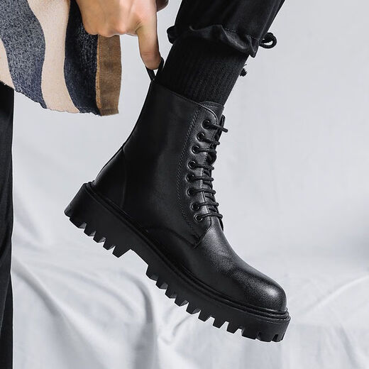 Martin Boots Herumn Herumn Neue Herrenschuhe Arbeit Schuhe wasserdichte Kleidung-resistente Arbeitsschutz dicker Sohle hohe Top-Stiefel Casual Lederschuhe Trend ZQ01 Black 40
