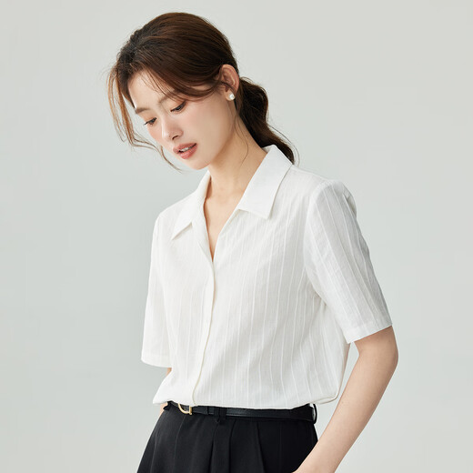 
Inman [all cotton] French Comfortable V-neck Short-sleeved Shirt Women's Summer Commuter Shirt Top Crescent White M