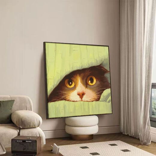 可爱猫咪diy填充儿童涂色2024新款小尺寸手绘油彩装饰画 hy12805 60*60cm加厚实木内框+装饰外框