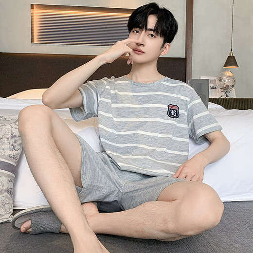 Langsha Herren-Pyjama, sommerliche Kurzärmel-Shorts, lockere und große Größe, alle koreanischen Versionen der halben Ärmselungen mit halbärmeligem Hausbekleidungsanzug, die außerhalb von 9928# Kurzärärmel-Shorts L (90-125jin [Jin gleich 0,5 kg] können getragen werden) können getragen werden) kann getragen werden)