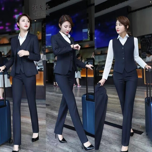 
CEO Yageol professional suit men's and women's suits Spring and Autumn Ladies' business interview suit OL free iron formal wear teacher work (women) black suit + pants 488 5XL