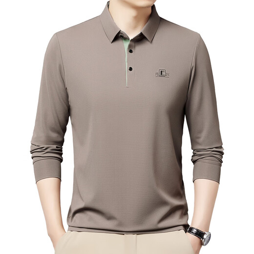 Woodpecker 100 Coton Pure T-shirt à manches longues pour hommes à manches moyens de l'âge moyen de l'âge moyen Polo Polo Spring and Automne Base Free Base Top à manches longues 9918 Couleur d'abricot XL 175135-150Jin [Jin est égal à 0,5 kg]