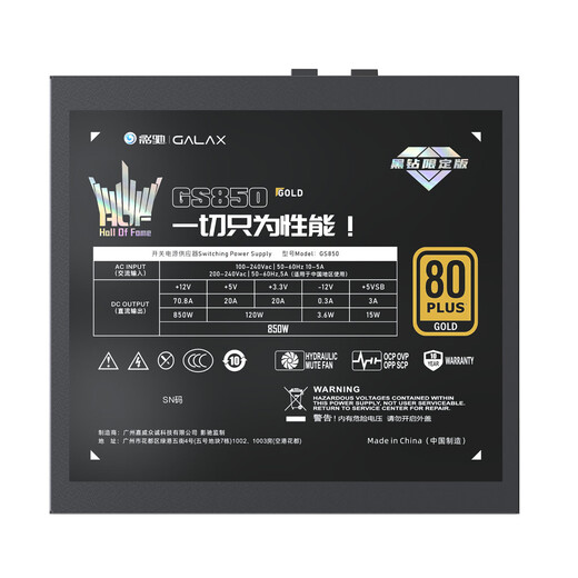 影驰名人堂GS850黑钻限定版金牌全模组850W电脑电源（全日系电解电容/atx3.1/原生PCIE5.1/风扇启停）