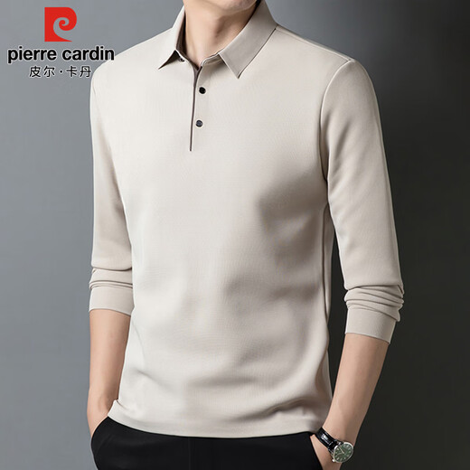 Pierre Cardin long-sleeved T-shirt for young and middle-aged men business casual lapel solid color polo bottoming shirt men's Mi Xing XL