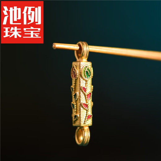 Chili Tibetan bead jewelry pure gold enamel burnt blue rose square column palace ancient gold bracelet pendant accessories fashion