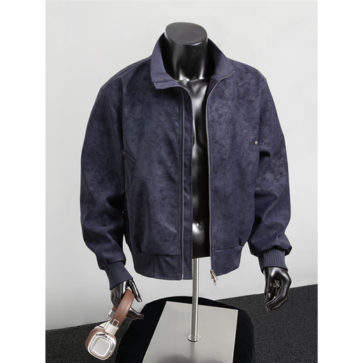 Jufeng Maillard PU leather bomber jacket men's high-end handsome short coat American retro stand-up collar baseball uniform brown XL