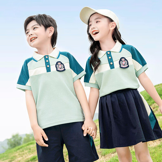 Mishide (Mishide) Mishergarten Summer Summer British School Uniforme Escuela Primaria Conjunto de uniforme de manga corta de verano Graduación de estilo británico VERDE 6625T CAMILIZACIÓN + PIEDORES D01 160cm todo tamaño