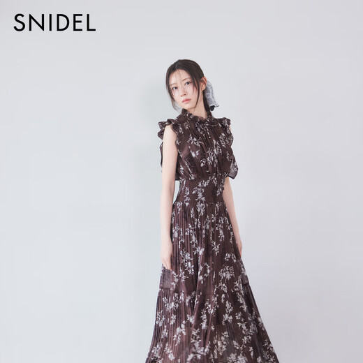 
SNIDEL2025 autumn and winter new product elegant ruffled small flying sleeve printed tea break dress SWFO254139 Ivory white M (1)