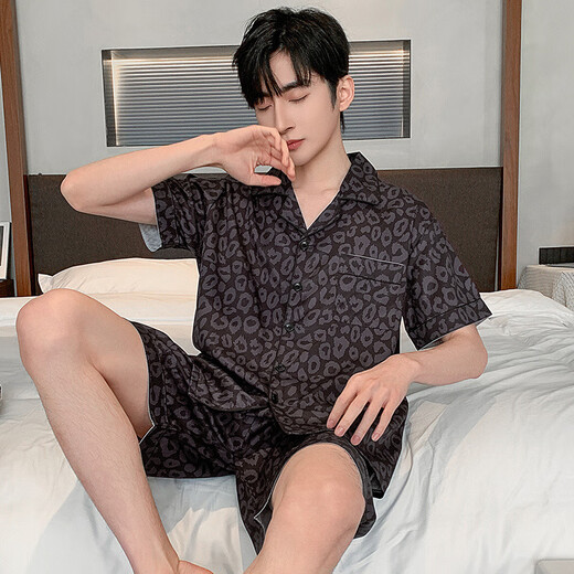 Yalu 2025 Sommer Youth Cardigan Casual Pyjama Herren-Eisseide Kurzärärmelte Shorts Anzug Hauskleidung kann außerhalb von 6624 l empfohlen werden 100-120jin [Jin entspricht 0,5 kg]