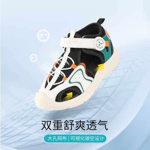 Dr. Jiang's summer casual toe-cap sandals for boys and girls, simple and breathable Velcro children's sandals for middle and large children, green 31, foot length about 19.4-20.0