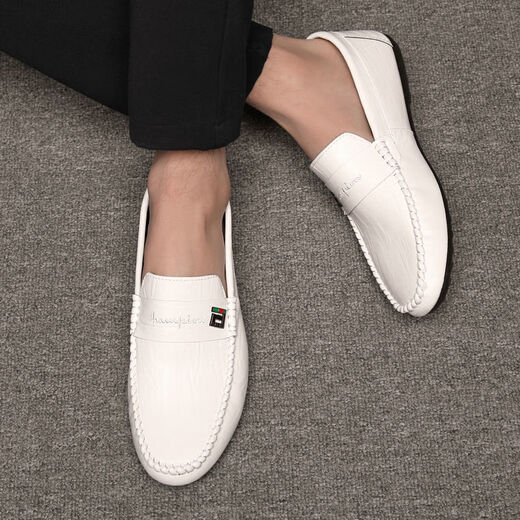 YRC Yierkang Doudou shoes men's summer new men's shoes Korean version versatile men's casual leather shoes one foot and one foot drive lazy 825 white 39 (wide feet and fat feet and one size larger)