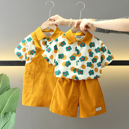 Burwilde international brand children's summer clothing suit 2025 new boys and girls brother and sister clothing Hong Kong style shirt suspender skirt two boys suit (gift box) 150 cm