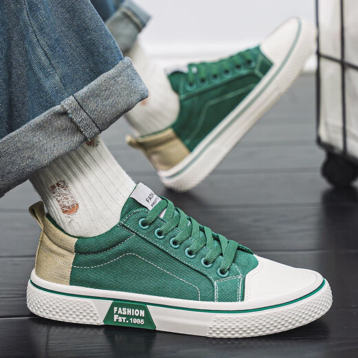 European Pastoral 2025 men's shoes new trendy casual canvas shoes men's summer breathable board shoes versatile soft sole K22 green 42