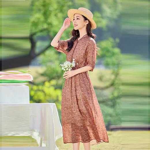 Ehangy Light Luxury Brand Dress для женщин 2025 Лето Новая модная и модная и модная возрастная снижение для похудения Тонкая темпераментная юбка Фундамент Цветок XL