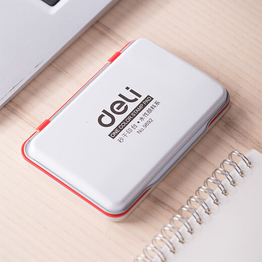 得力（deli）红色印台【水性】【秒干】印泥盖章台办公财务用品金属外壳红色大中小印章按手印指纹办公用品 中号-9892(配50ml秒干印油)